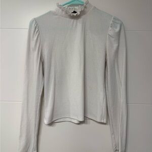 Forever 21 White Ruffled Fitted Blouse